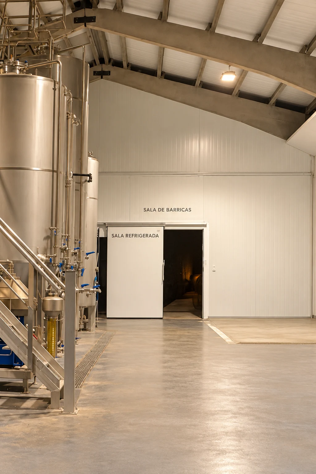 Entrada industrial de la antigua cámara fría de La Fábrica, detrás de la cual se proyecta el club privado de vino